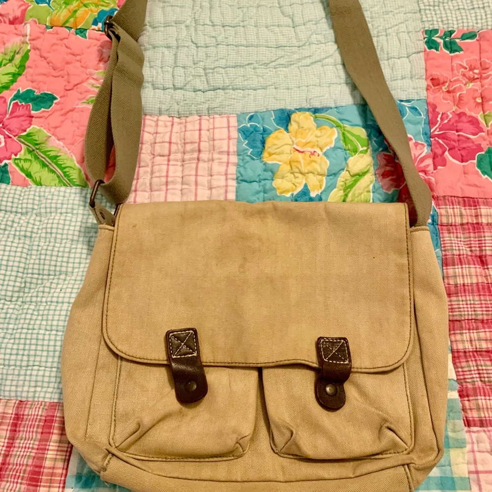 Vintage ESPRIT Tan Military Style Canvas Messenger Bag Crossbody Bag